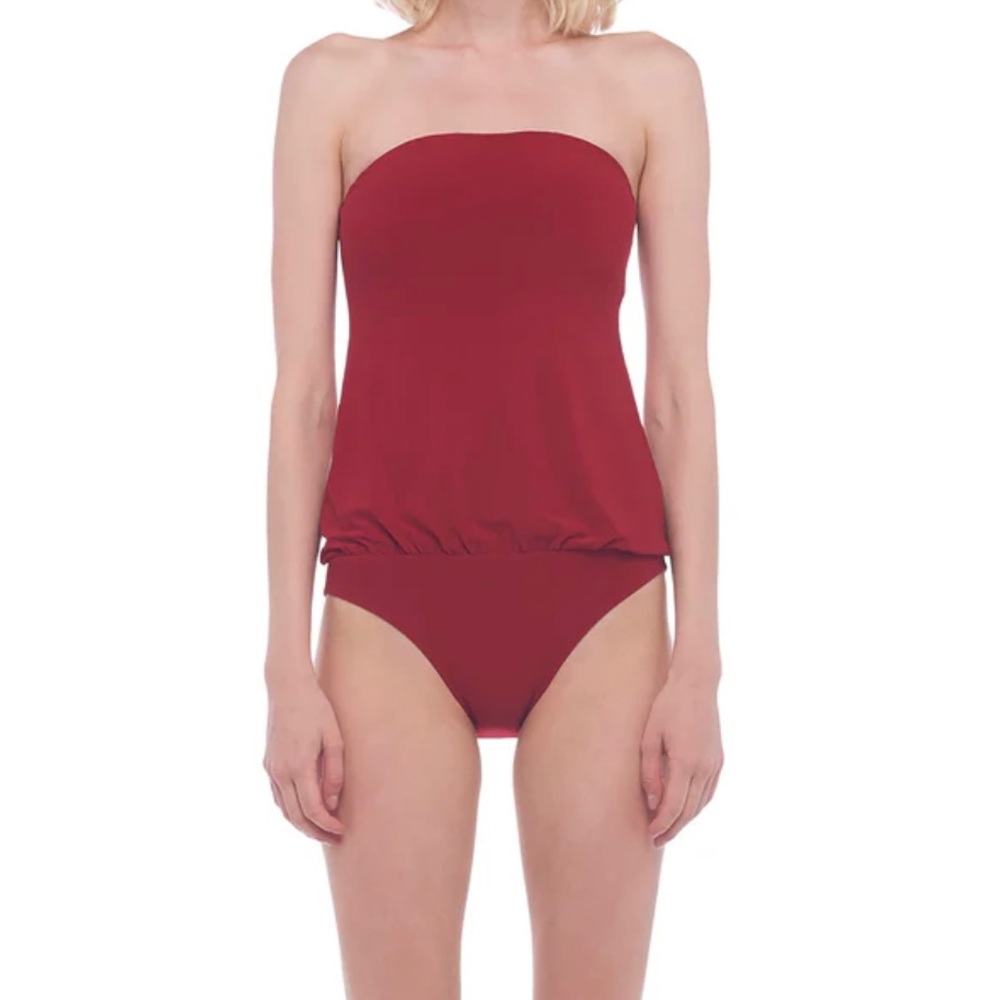 Norma Kamali Strapless Babydoll Mio Red One Piece Swimsuit Sz. XS